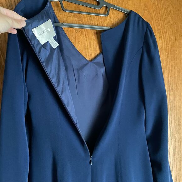 Vintage Hugo Buscati Collection 100% Silk Blue Dress Cocktail Size 8 V-Neck - Picture 7 of 9